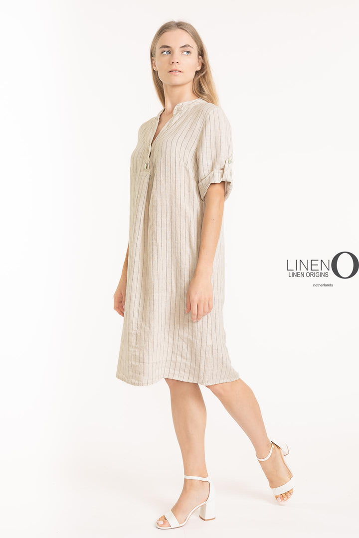 French Linen Pinstripe Dress - Breathable Naturals | Glam & Fame Clothing