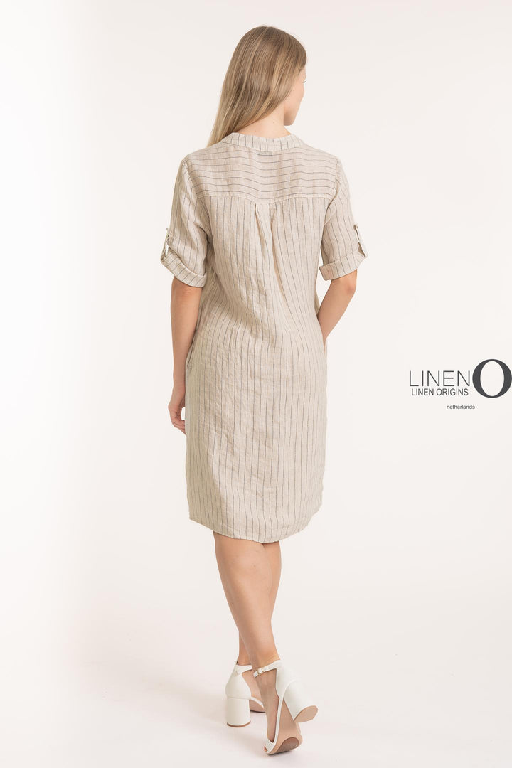 French Linen Pinstripe Dress - Breathable Naturals | Glam & Fame Clothing