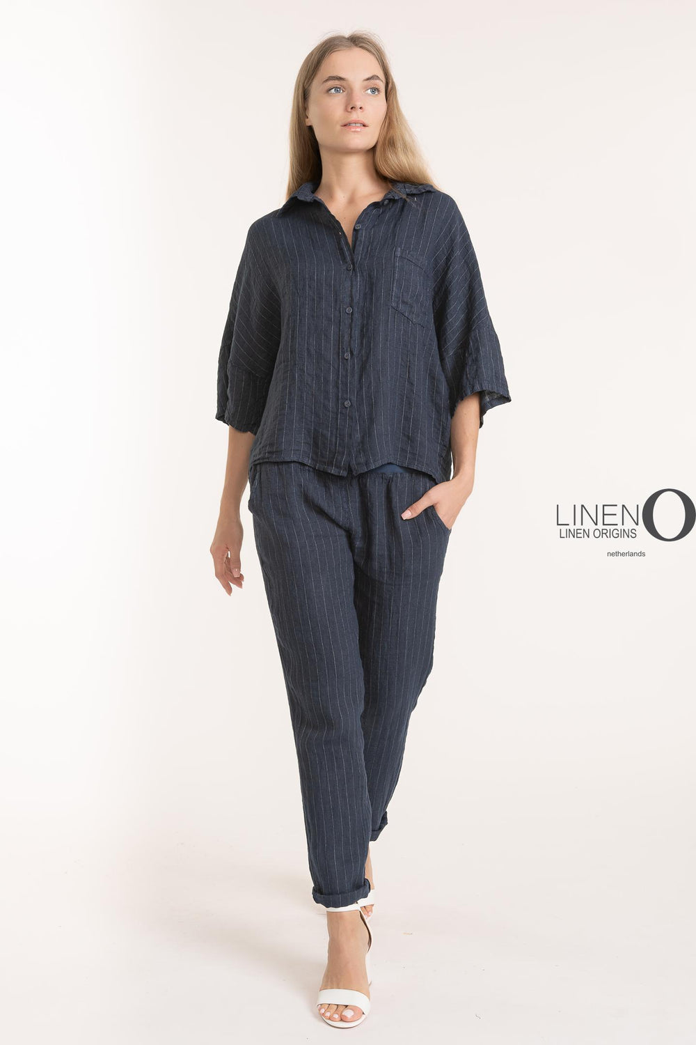 French Linen Pinstripe Boxy Shirt - Breathable Naturals | Glam & Fame Clothing