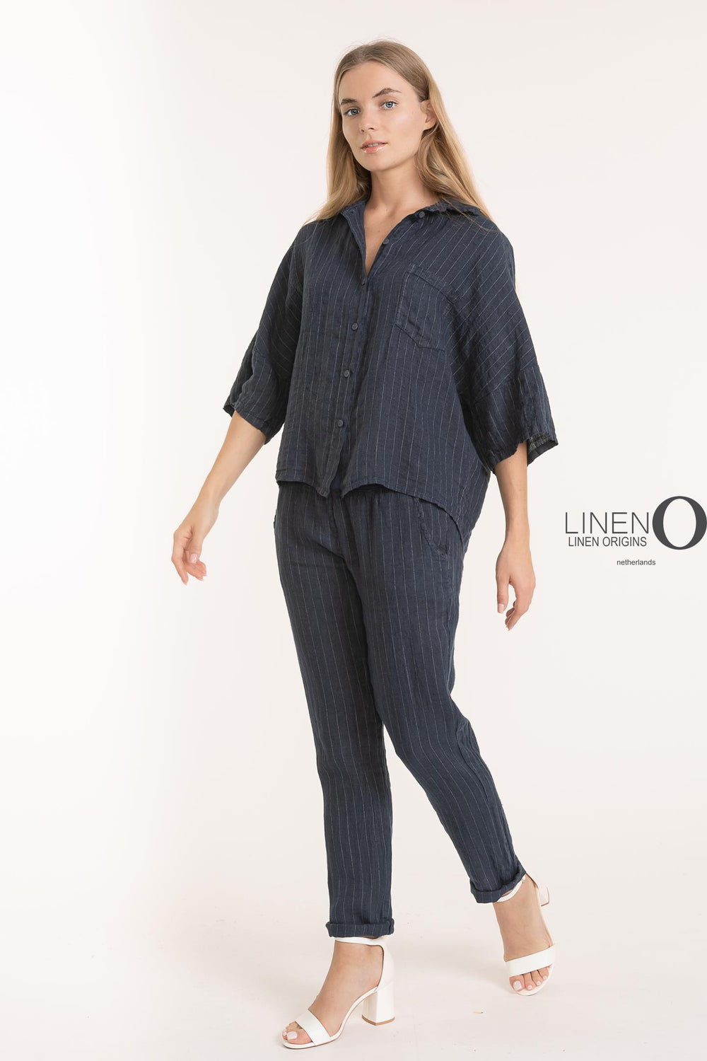 French Linen Pinstripe Boxy Shirt - Breathable Naturals | Glam & Fame Clothing