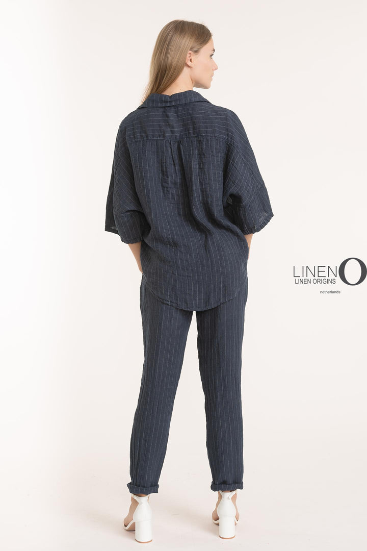 French Linen Pinstripe Boxy Shirt - Breathable Naturals | Glam & Fame Clothing