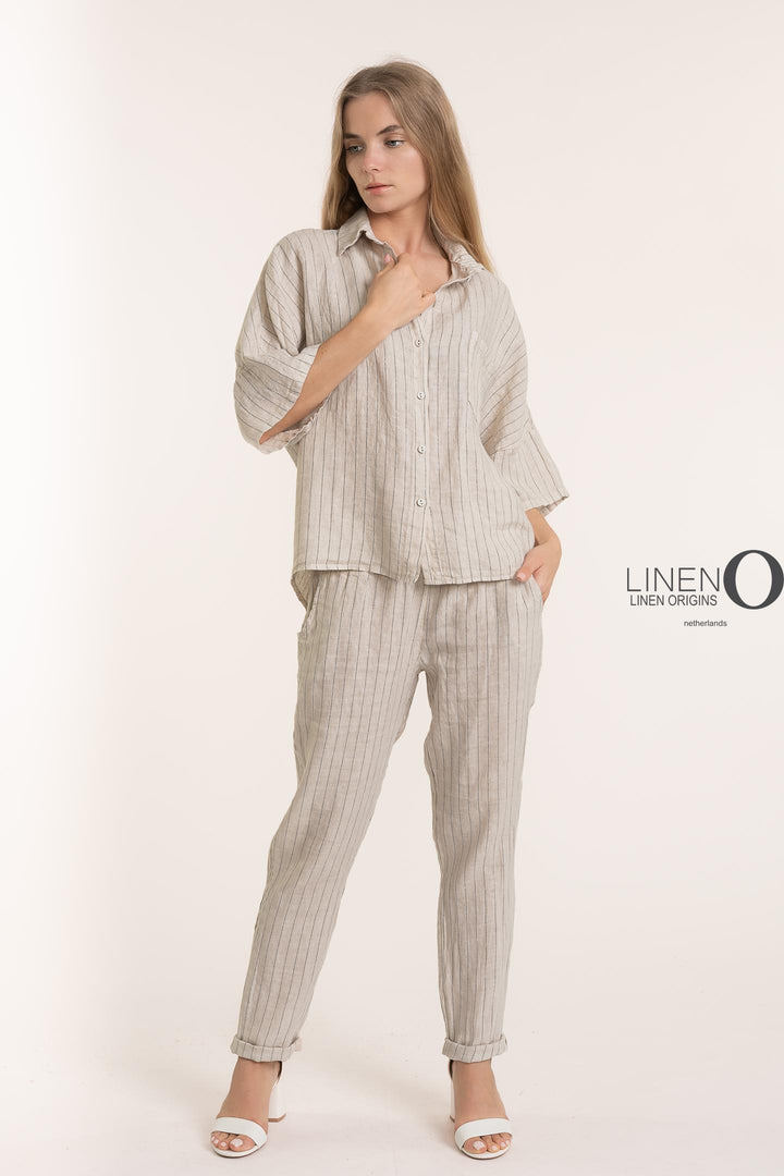 French Linen Pinstripe Boxy Shirt - Breathable Naturals | Glam & Fame Clothing