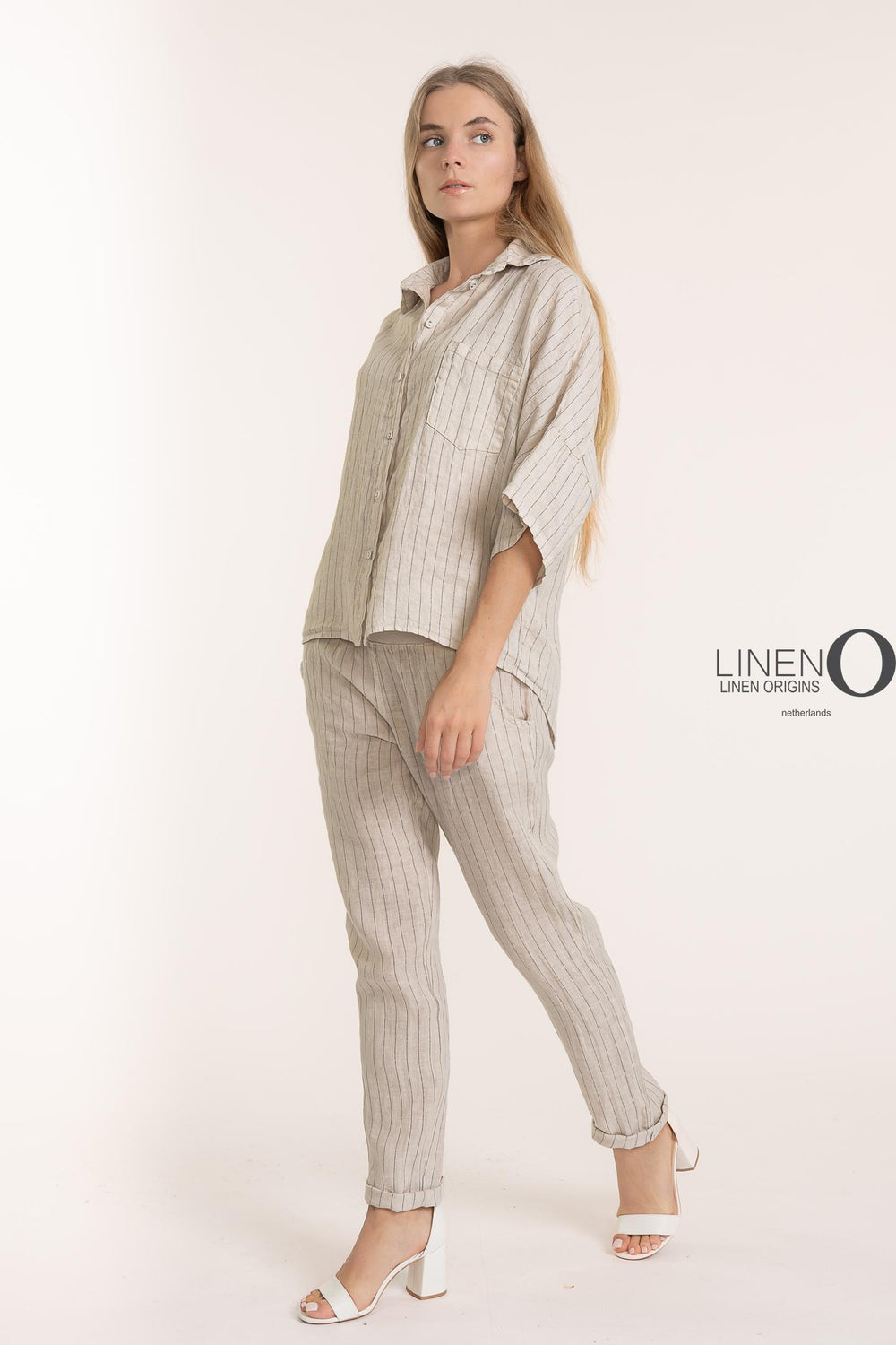French Linen Pinstripe Boxy Shirt - Breathable Naturals | Glam & Fame Clothing