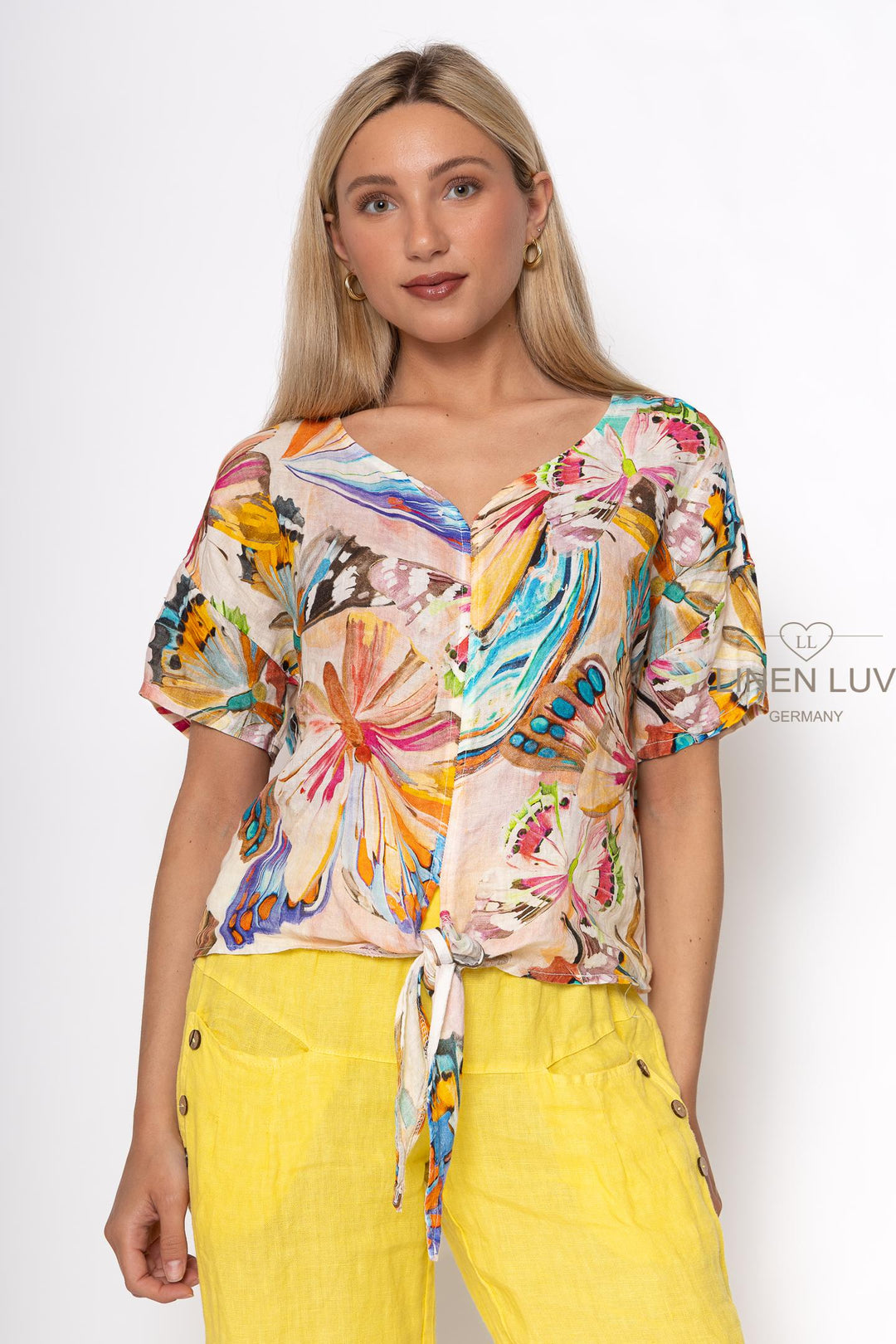 French Linen Butterfly Tie Blouse
