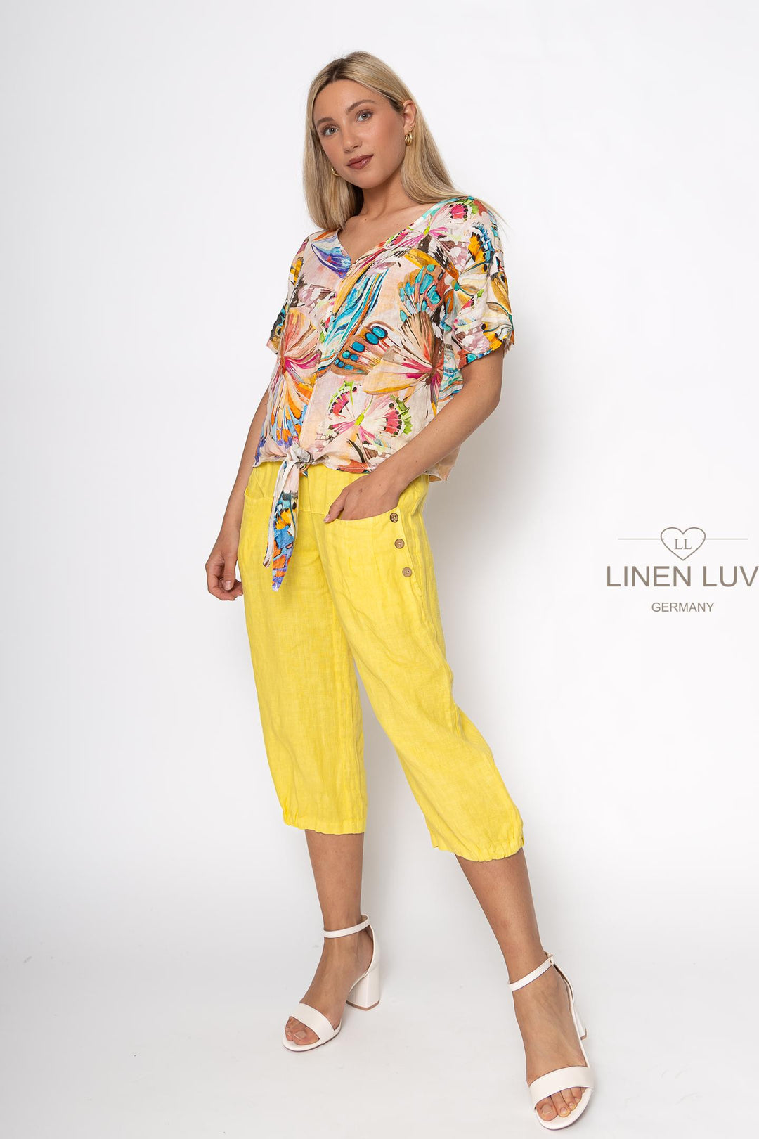 French Linen Butterfly Tie Blouse