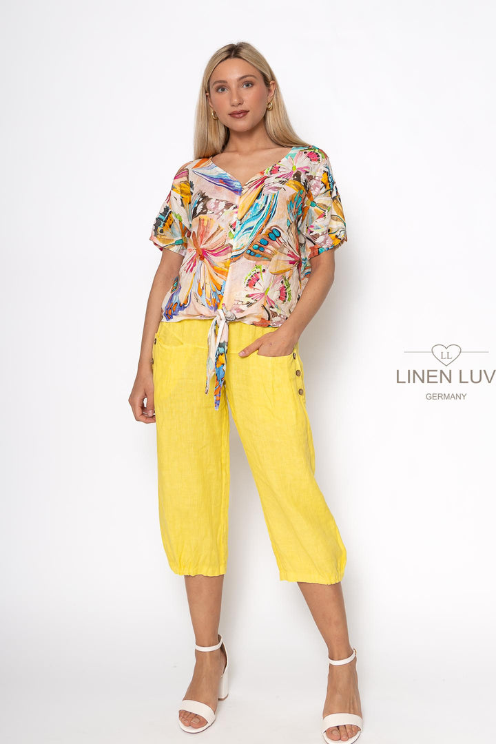 French Linen Butterfly Tie Blouse