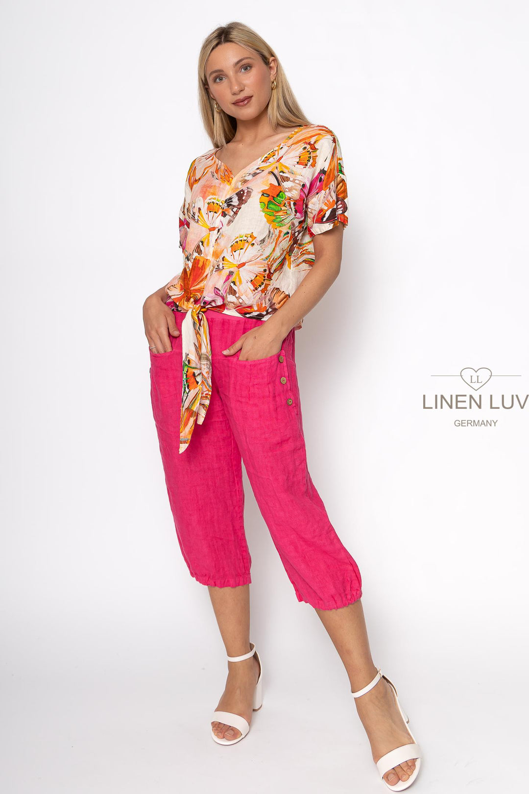 French Linen Butterfly Tie Blouse - Breathable Naturals | Glam & Fame Clothing