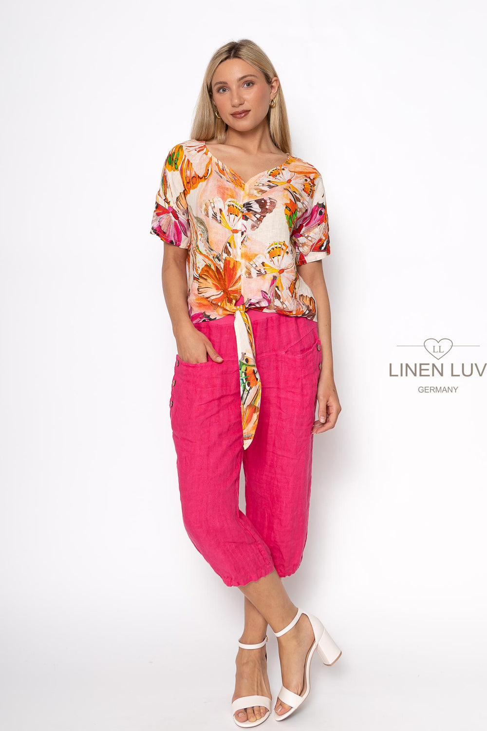 French Linen Butterfly Tie Blouse - Breathable Naturals | Glam & Fame Clothing
