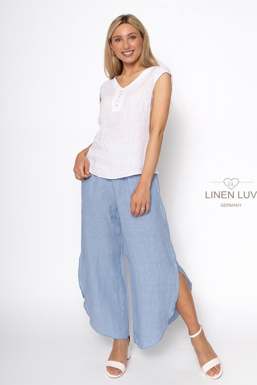 French Linen Cap Sleeve V-Neck Top - Breathable Naturals | Glam & Fame Clothing