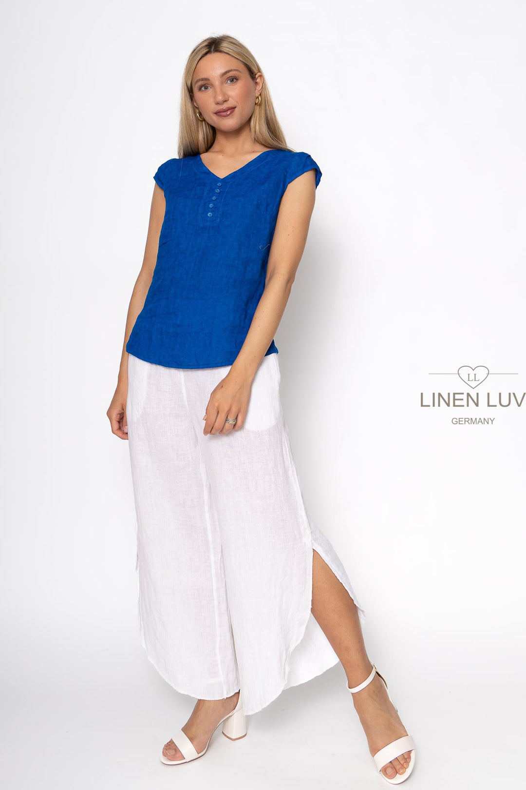 French Linen Cap Sleeve V-Neck Top - Breathable Naturals | Glam & Fame Clothing