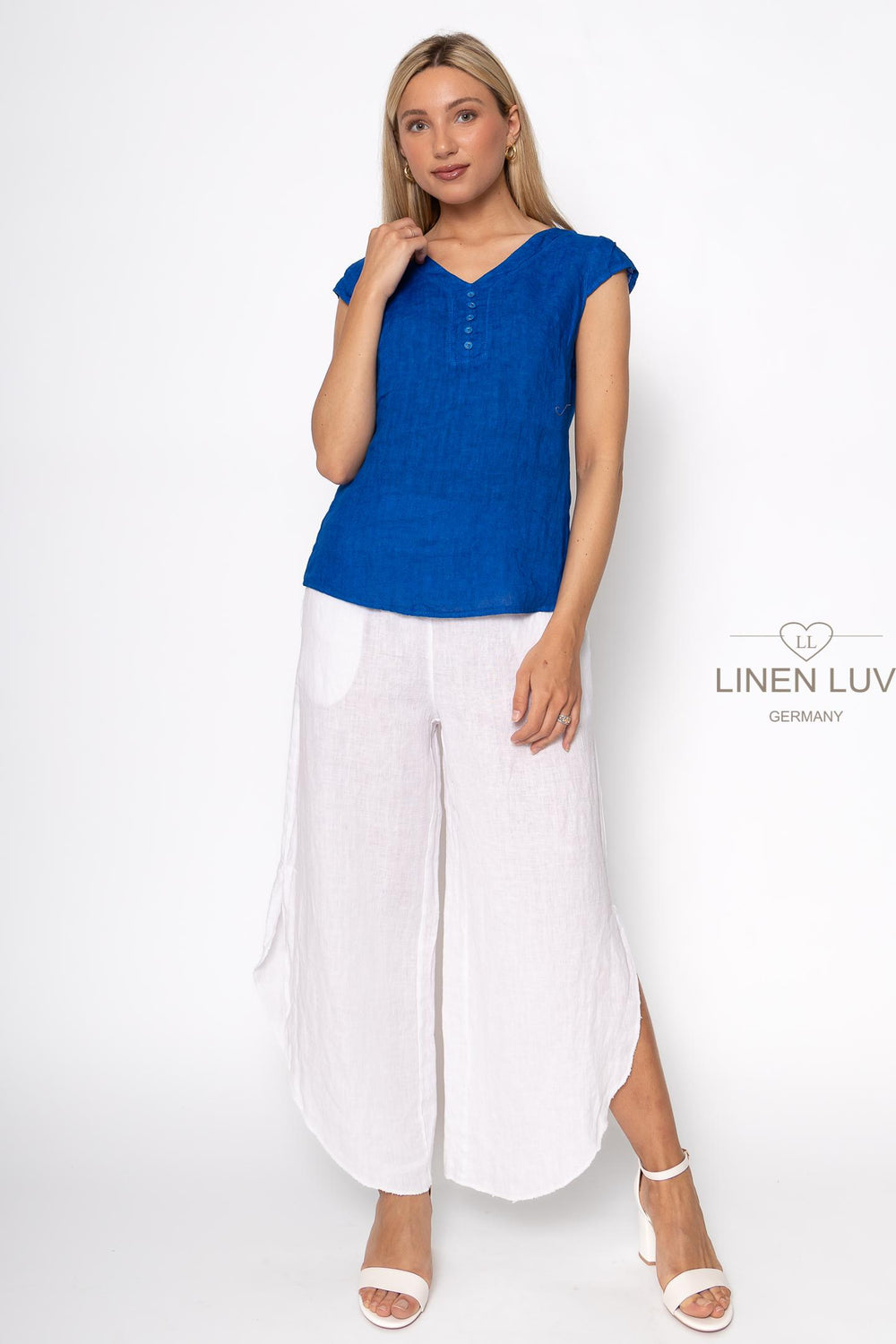 French Linen Cap Sleeve V-Neck Top - Breathable Naturals | Glam & Fame Clothing