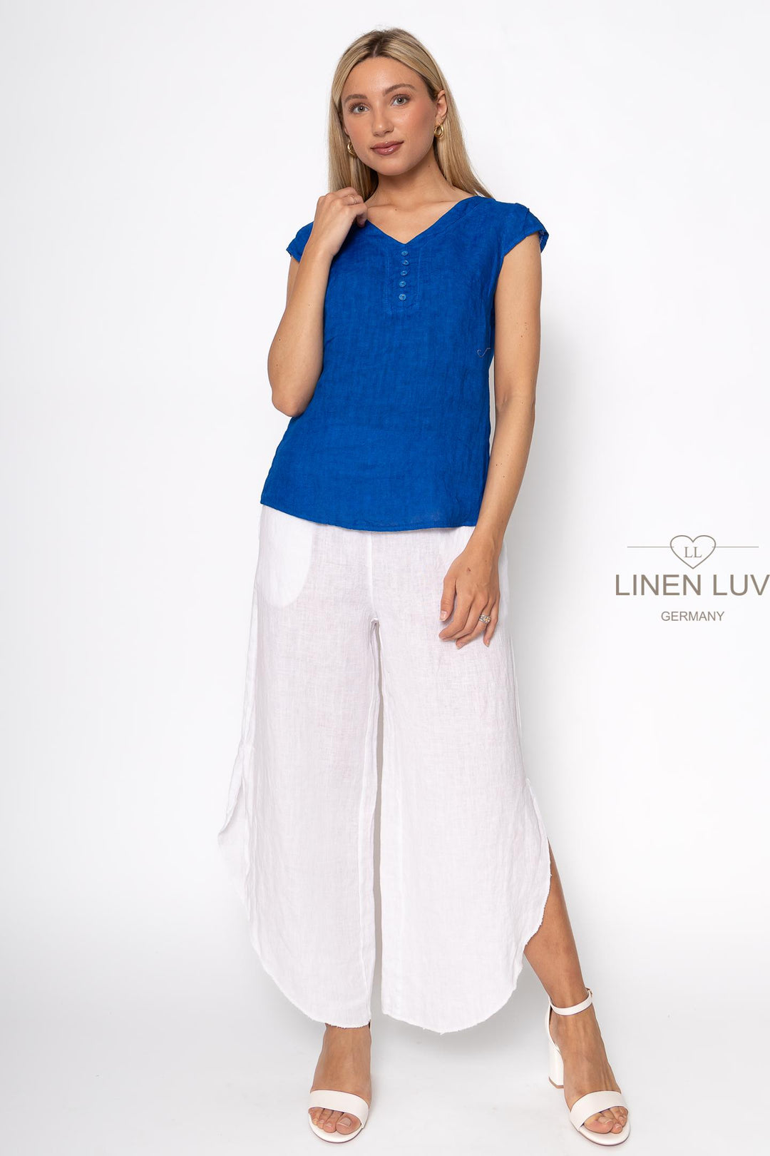 French Linen Cap Sleeve V-Neck Top - Breathable Naturals | Glam & Fame Clothing