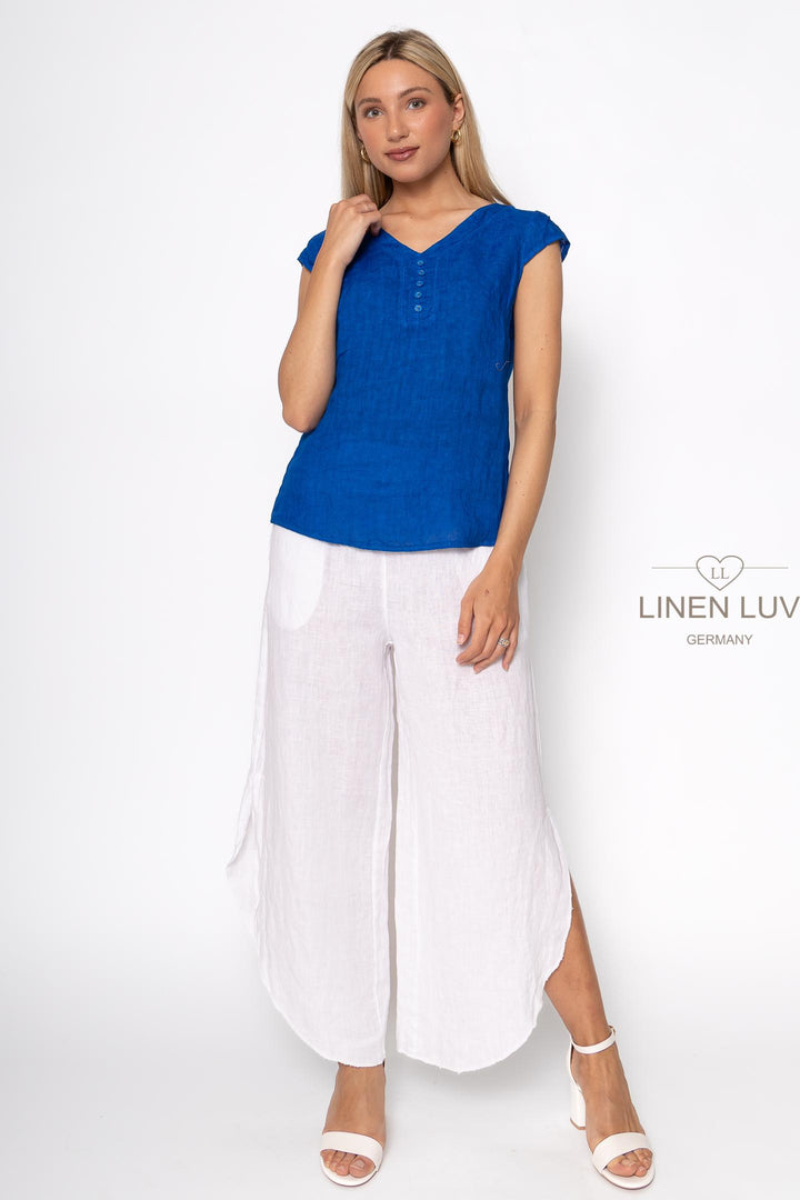 French Linen Cap Sleeve V-Neck Top - Breathable Naturals | Glam & Fame Clothing