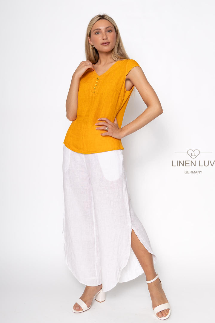 French Linen Cap Sleeve V-Neck Top - Breathable Naturals | Glam & Fame Clothing