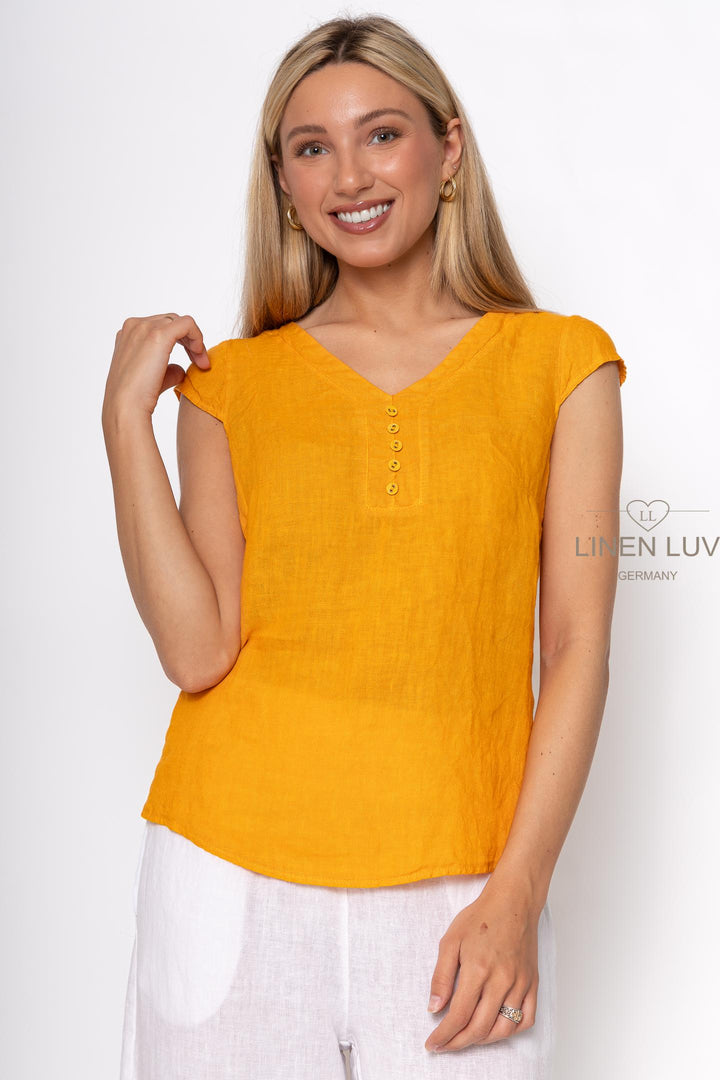 French Linen Cap Sleeve V-Neck Top - Breathable Naturals | Glam & Fame Clothing