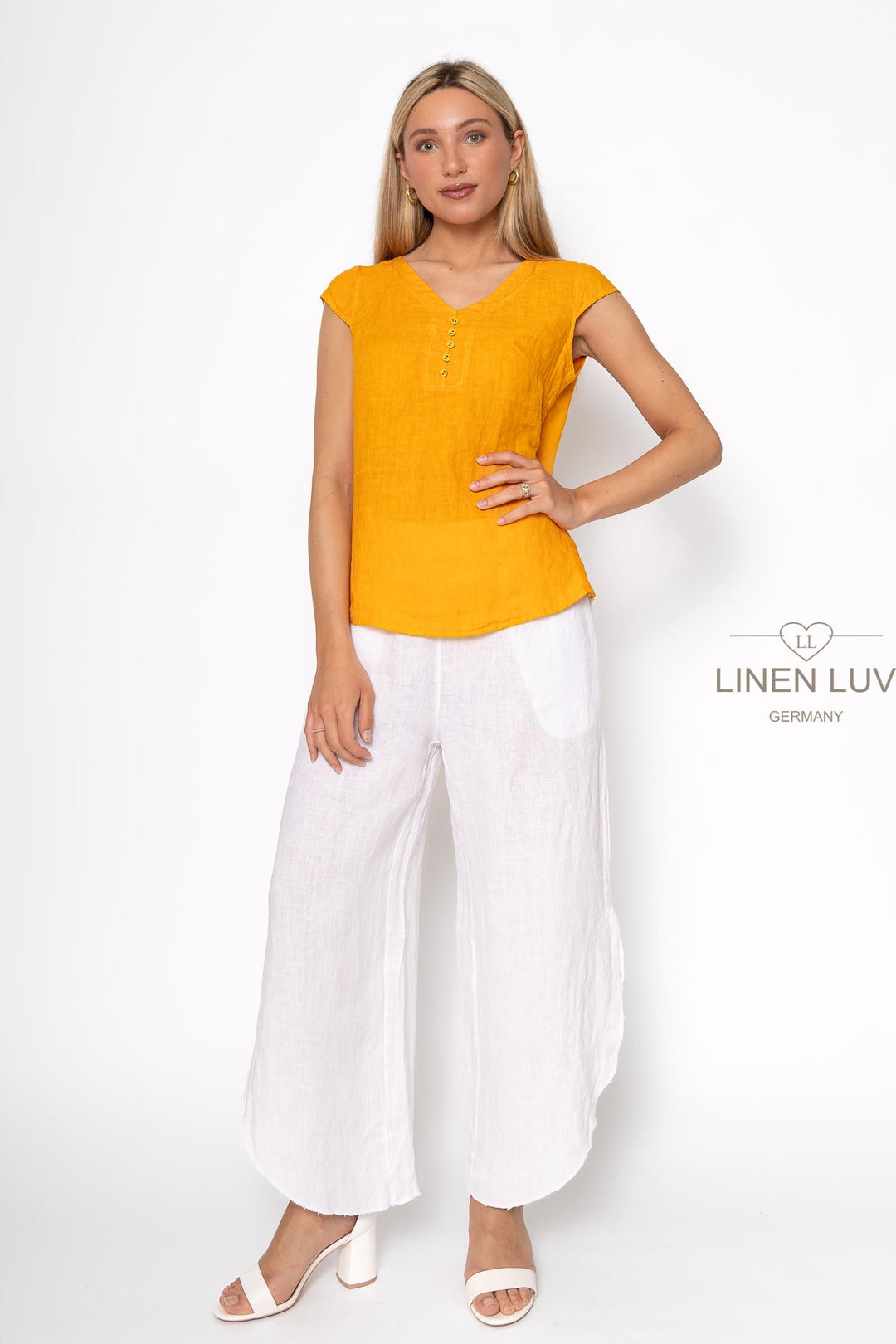 French Linen Cap Sleeve V-Neck Top - Breathable Naturals | Glam & Fame Clothing