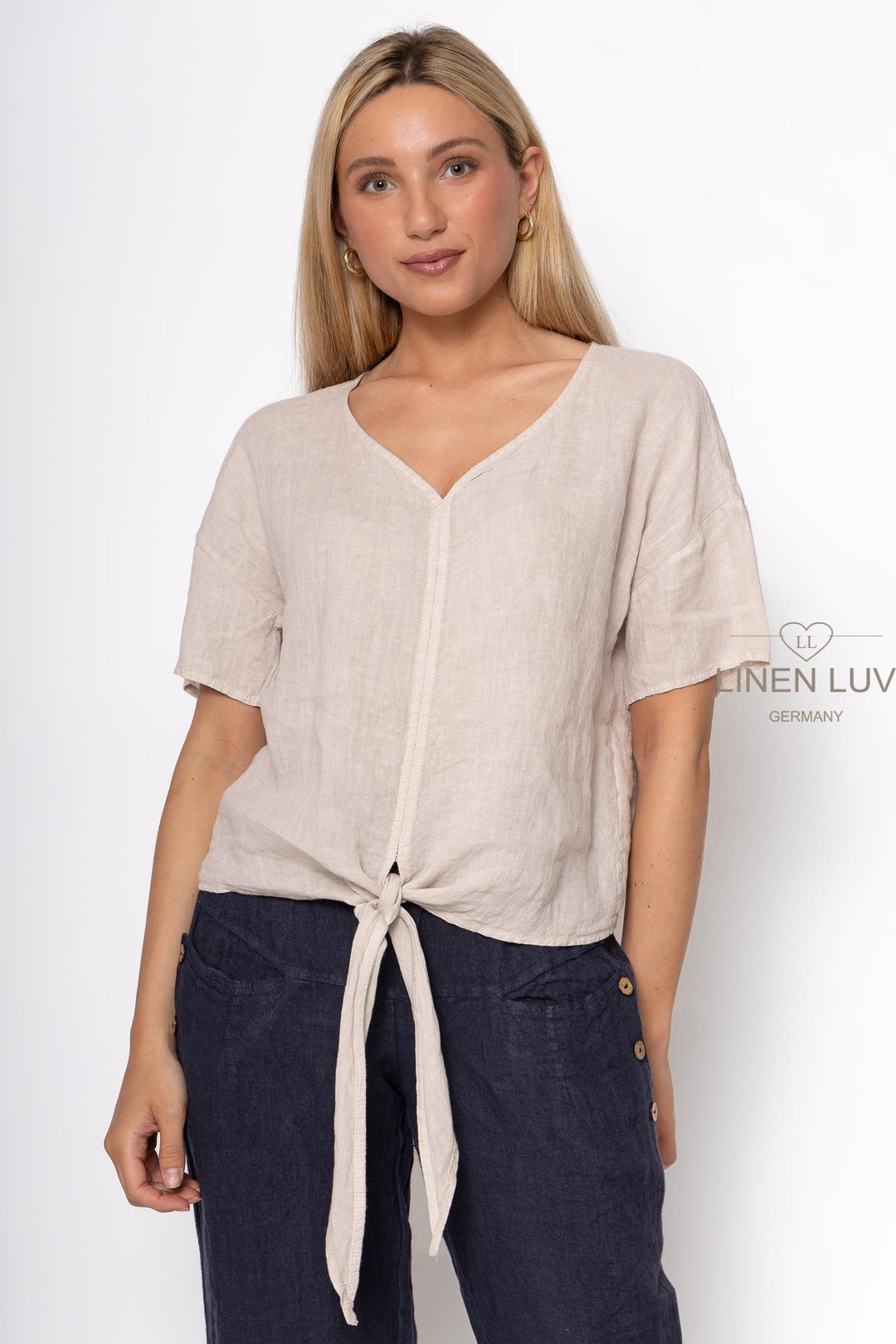 French Linen Tie Blouse - Breathable Naturals | Glam & Fame Clothing