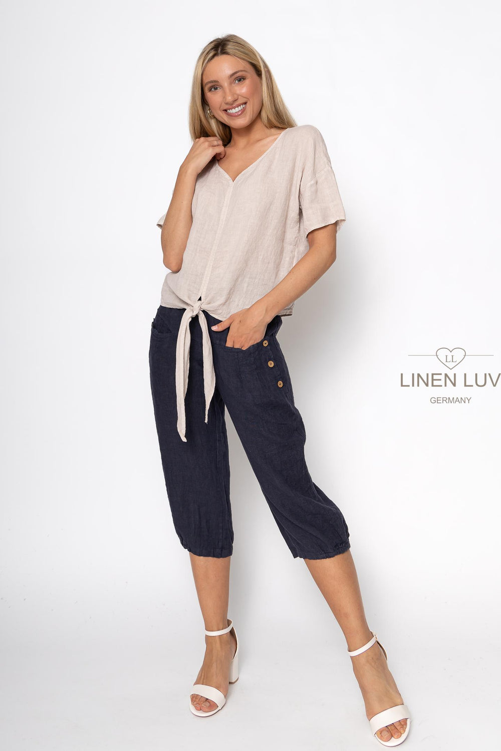 French Linen Tie Blouse - Breathable Naturals | Glam & Fame Clothing