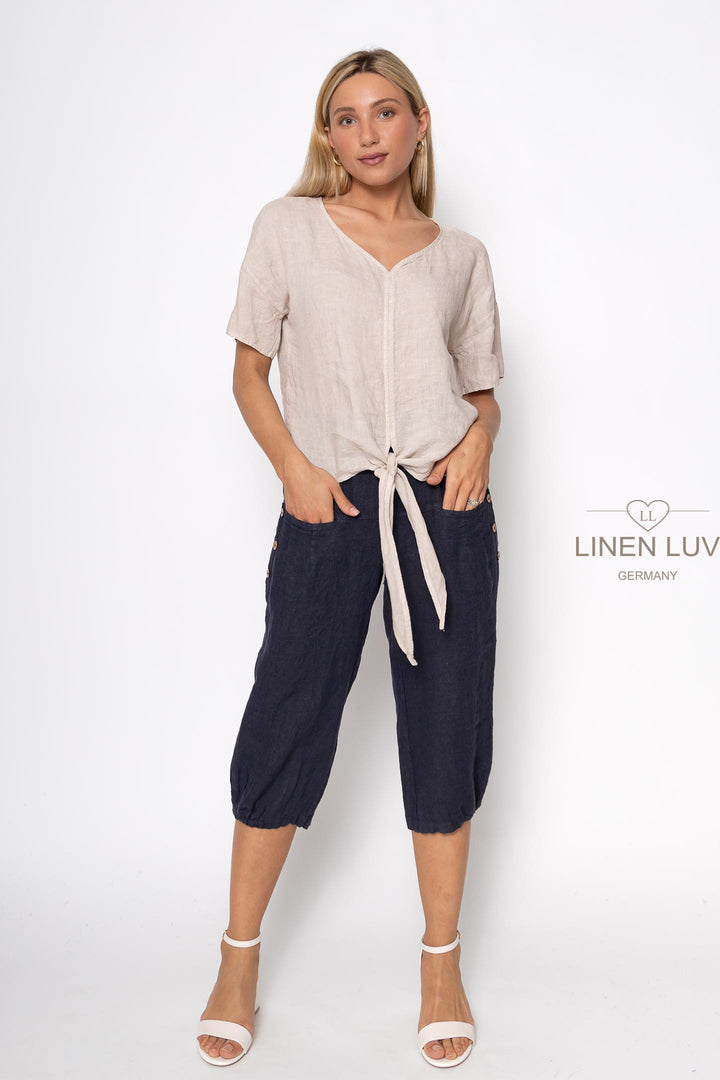 French Linen Tie Blouse - Breathable Naturals | Glam & Fame Clothing