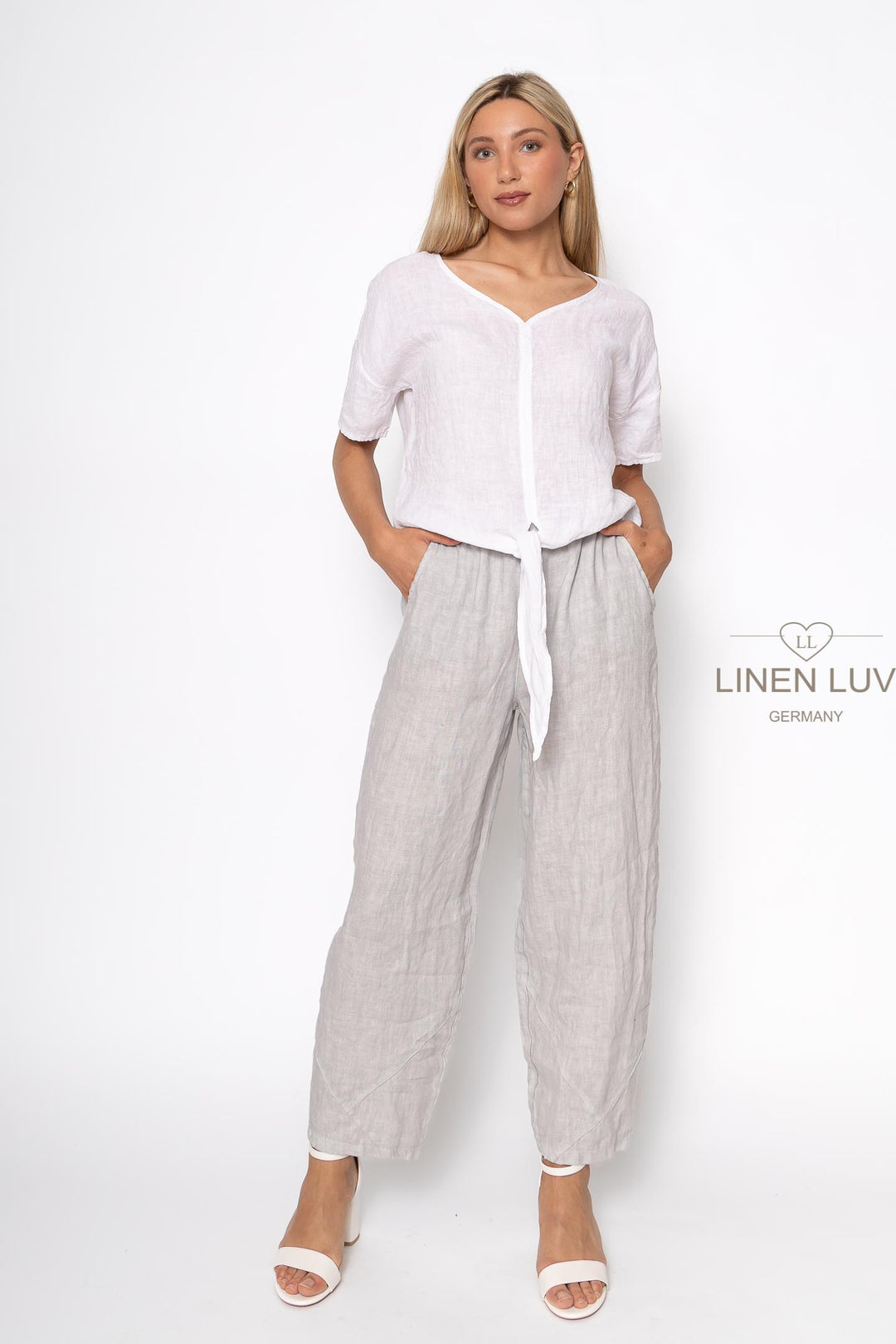 French Linen Tie Blouse - Breathable Naturals | Glam & Fame Clothing