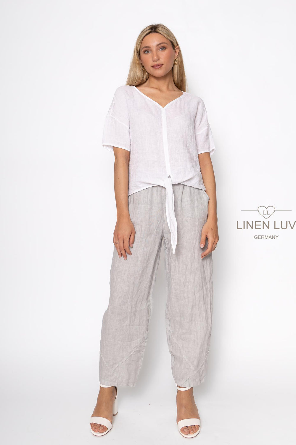 French Linen Tie Blouse - Breathable Naturals | Glam & Fame Clothing