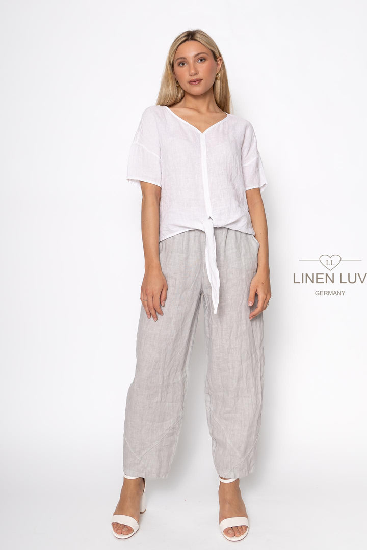 French Linen Tie Blouse - Breathable Naturals | Glam & Fame Clothing
