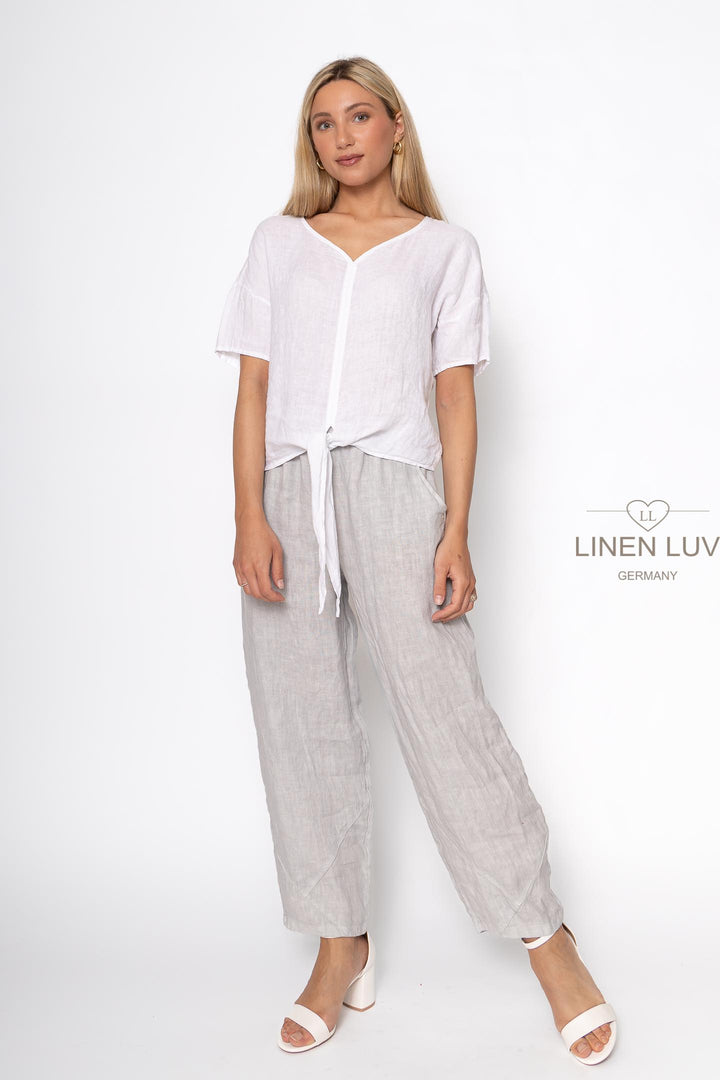French Linen Tie Blouse - Breathable Naturals | Glam & Fame Clothing