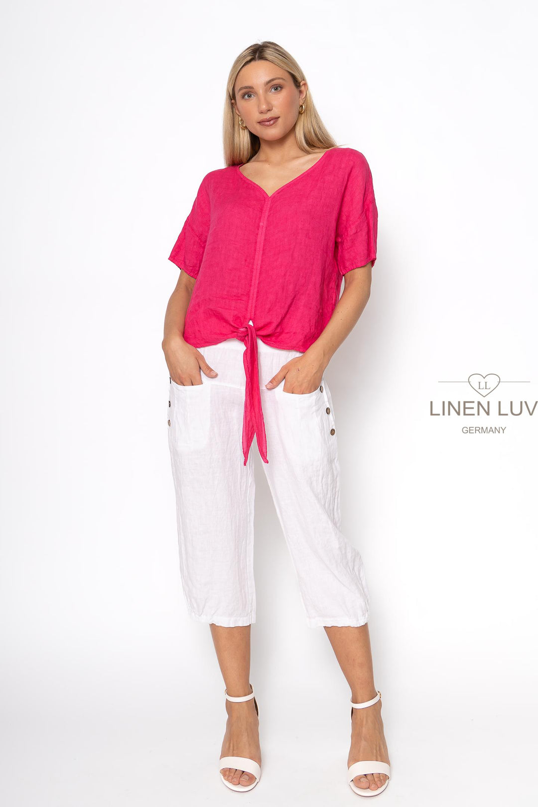 French Linen Tie Blouse - Breathable Naturals | Glam & Fame Clothing