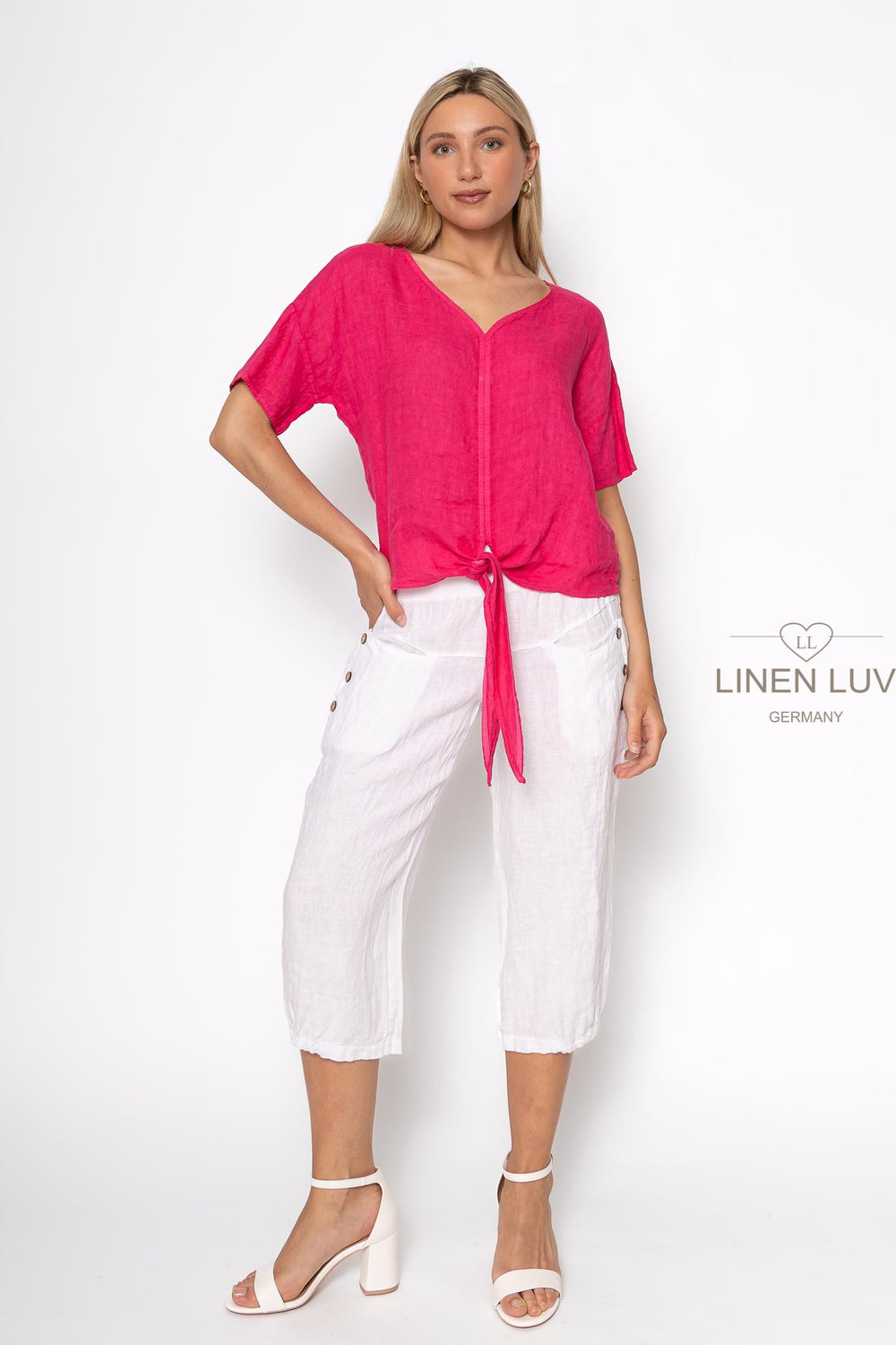 French Linen Tie Blouse - Breathable Naturals | Glam & Fame Clothing