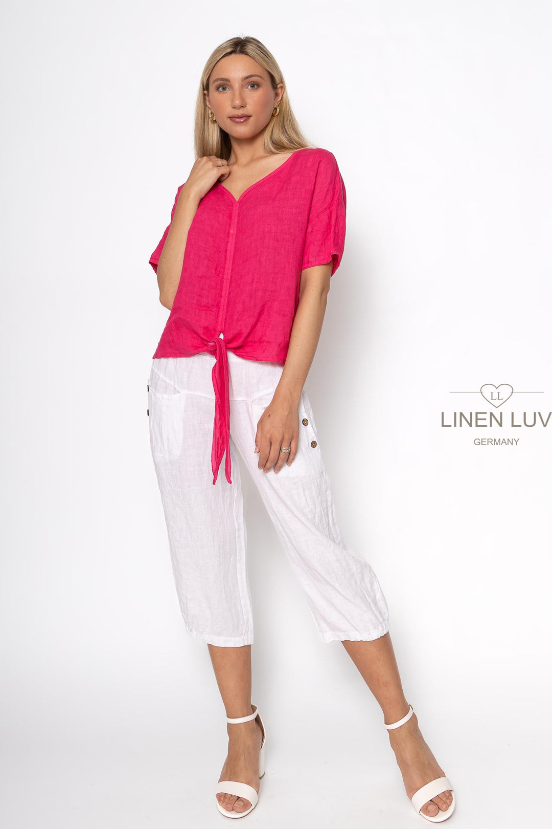 French Linen Tie Blouse - Breathable Naturals | Glam & Fame Clothing
