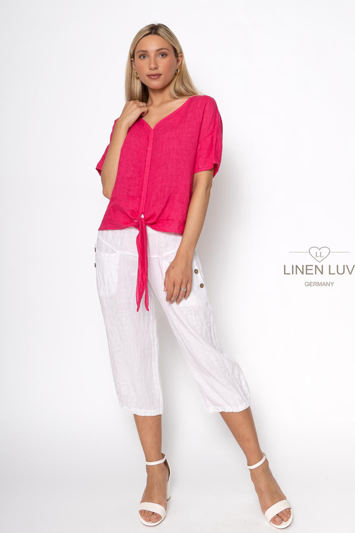 French Linen Tie Blouse - Breathable Naturals | Glam & Fame Clothing