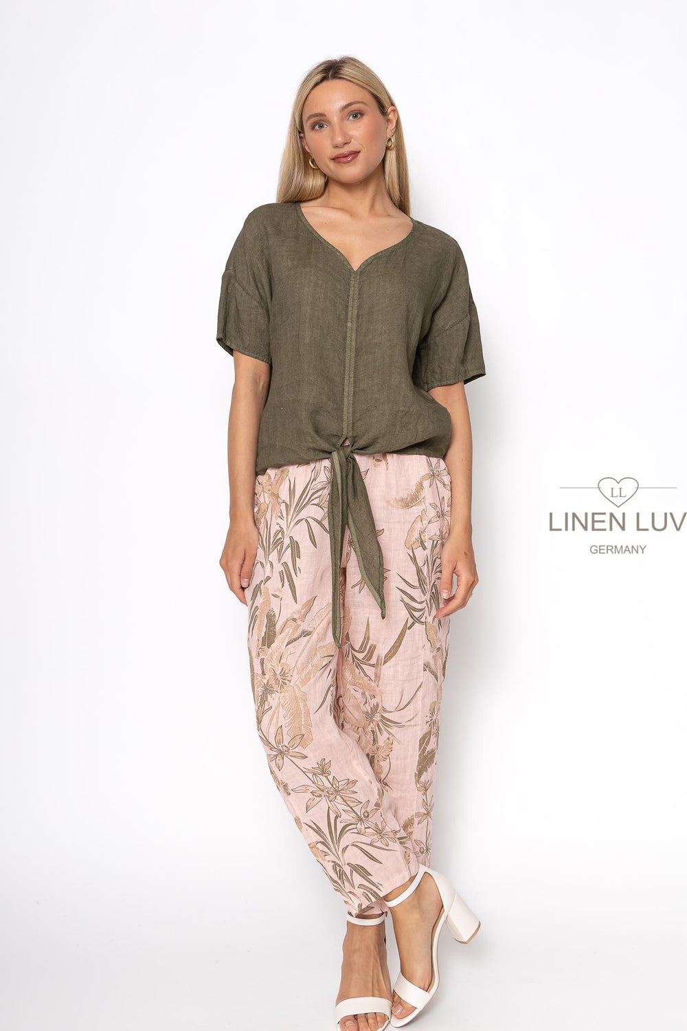 French Linen Tie Blouse - Breathable Naturals | Glam & Fame Clothing