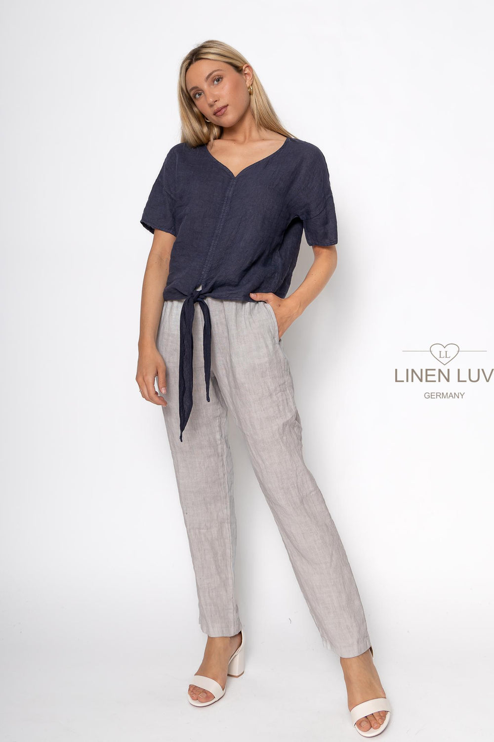 French Linen Tie Blouse - Breathable Naturals | Glam & Fame Clothing