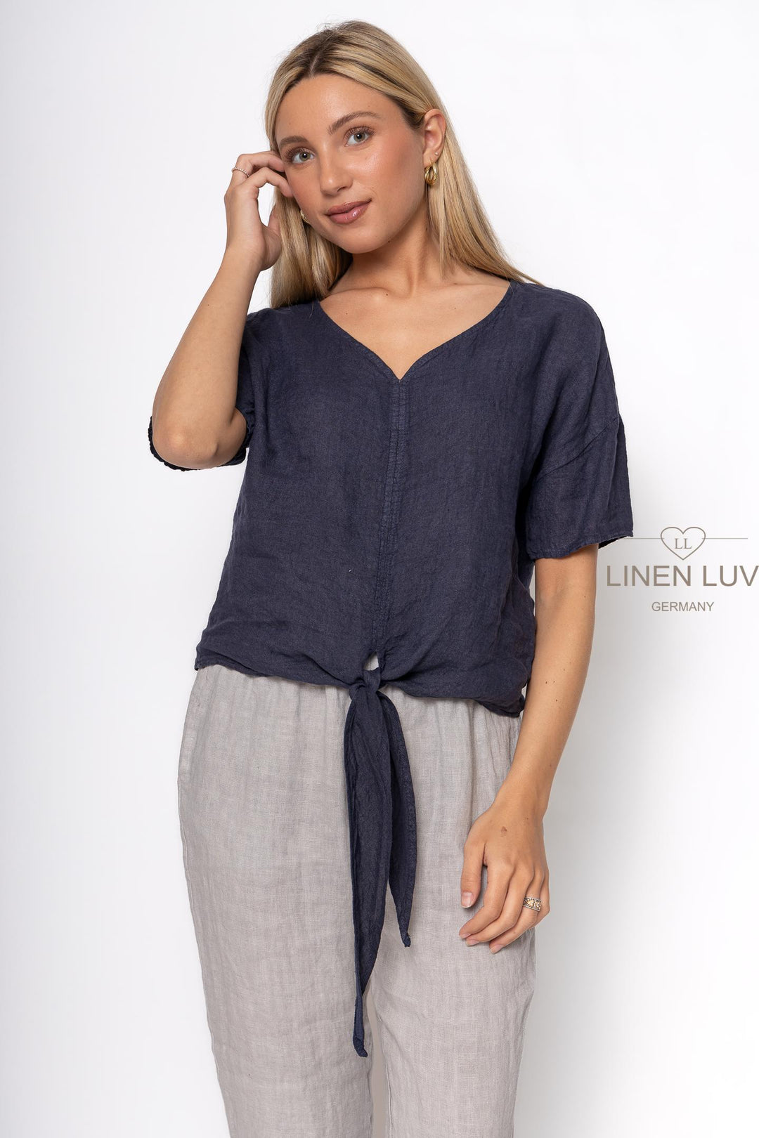 French Linen Tie Blouse - Breathable Naturals | Glam & Fame Clothing