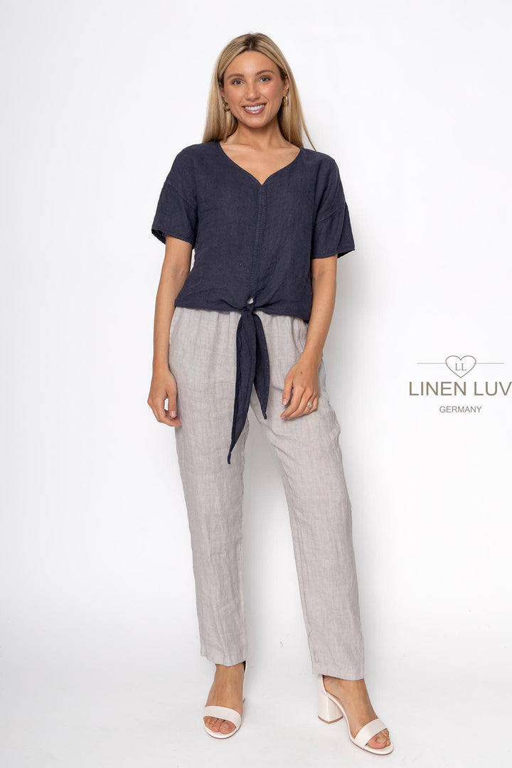 French Linen Tie Blouse - Breathable Naturals | Glam & Fame Clothing