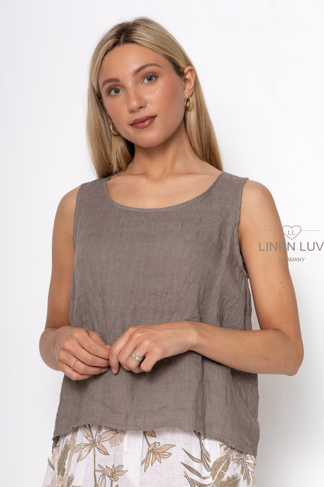 French Linen Sleeveless Top Button Accent - Breathable Naturals | Glam & Fame Clothing