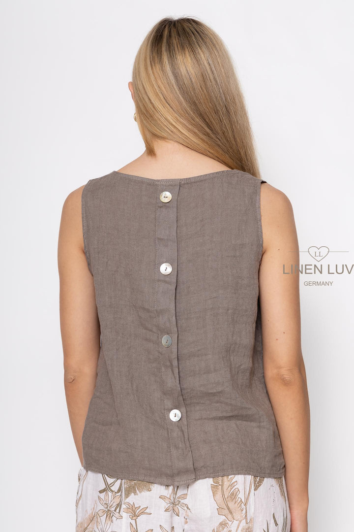 French Linen Sleeveless Top Button Accent - Breathable Naturals | Glam & Fame Clothing