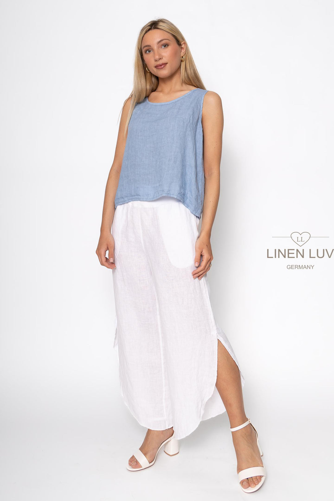 French Linen Sleeveless Top Button Accent - Breathable Naturals | Glam & Fame Clothing