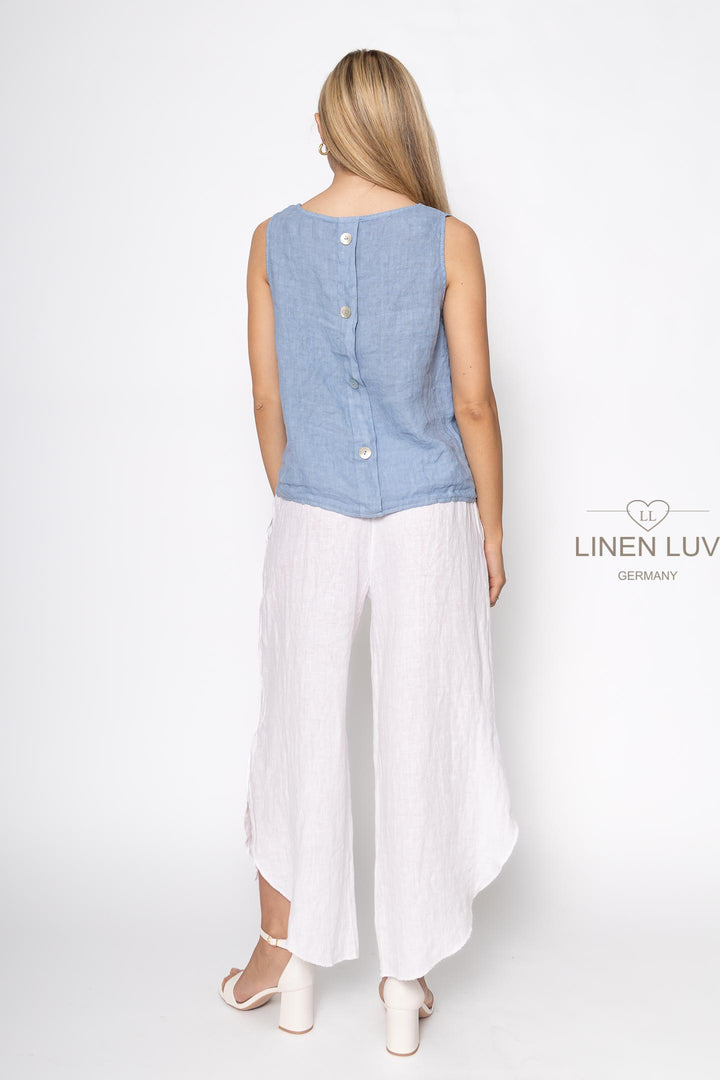 French Linen Sleeveless Top Button Accent - Breathable Naturals | Glam & Fame Clothing