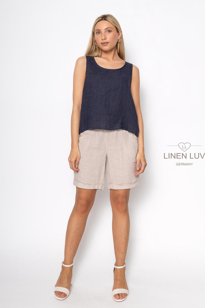 French Linen Sleeveless Vest Top - Breathable Naturals | Glam & Fame Clothing