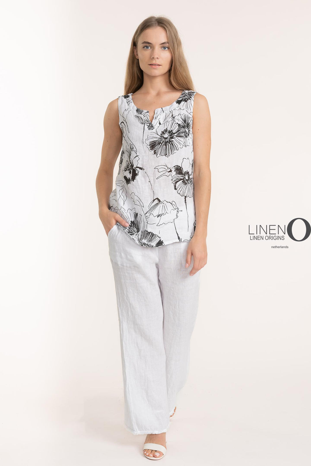 French Linen V - Neck Sleeveless Top - Breathable Naturals | Glam & Fame Clothing