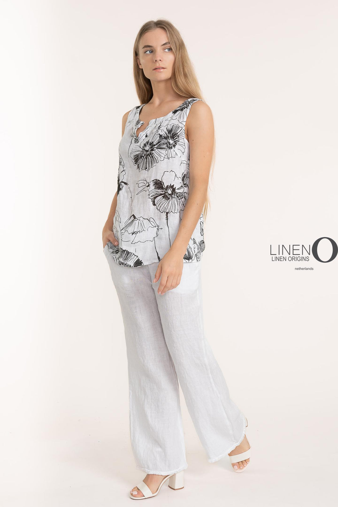 French Linen V - Neck Sleeveless Top - Breathable Naturals | Glam & Fame Clothing