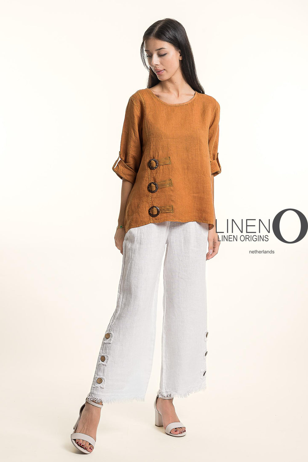 French Linen Blouse Buckle Accent - Breathable Naturals | Glam & Fame Clothing