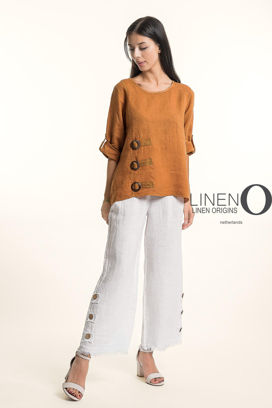 French Linen Blouse Buckle Accent