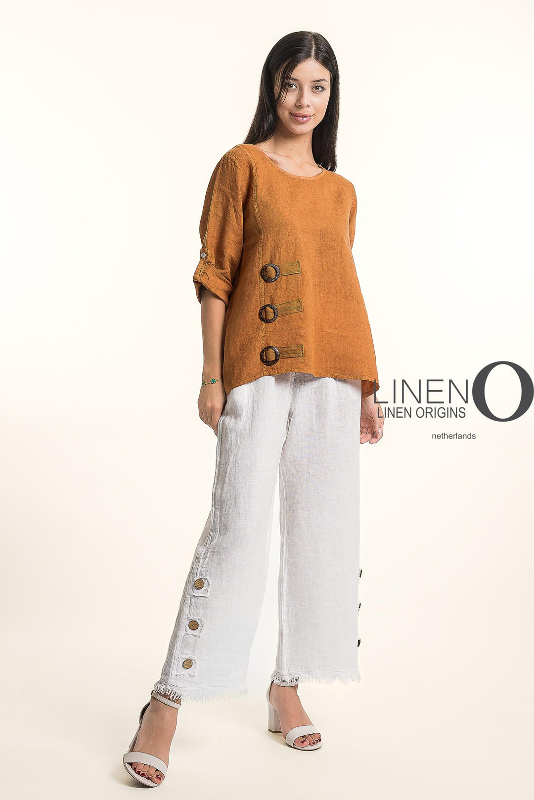 French Linen Blouse Buckle Accent