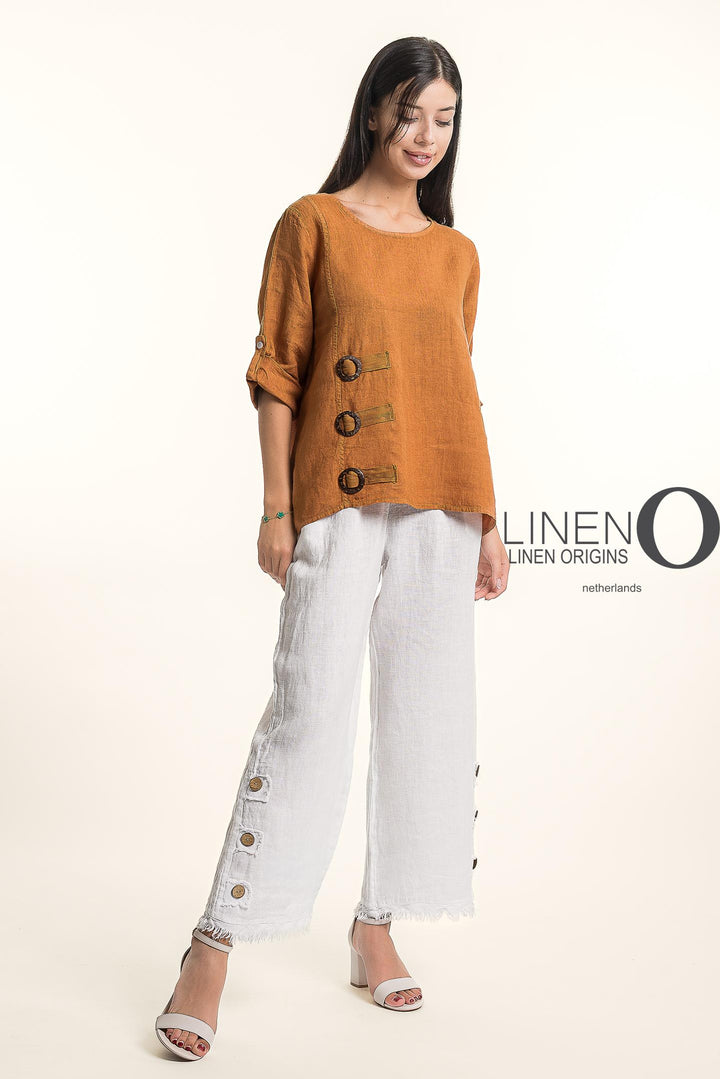 French Linen Blouse Buckle Accent