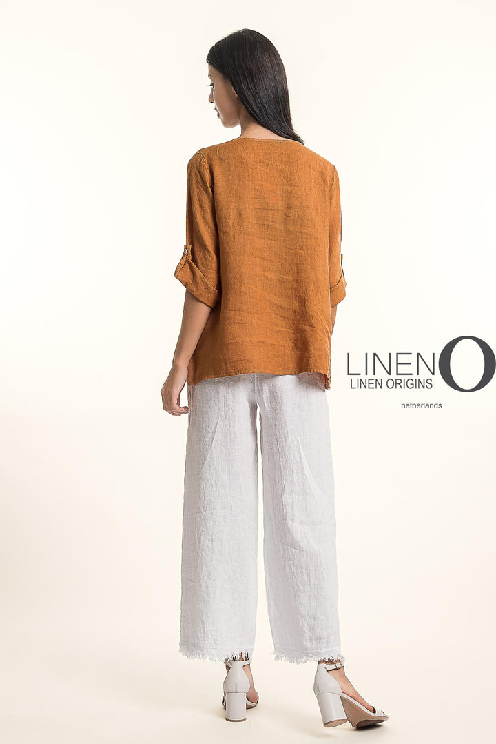 French Linen Blouse Buckle Accent