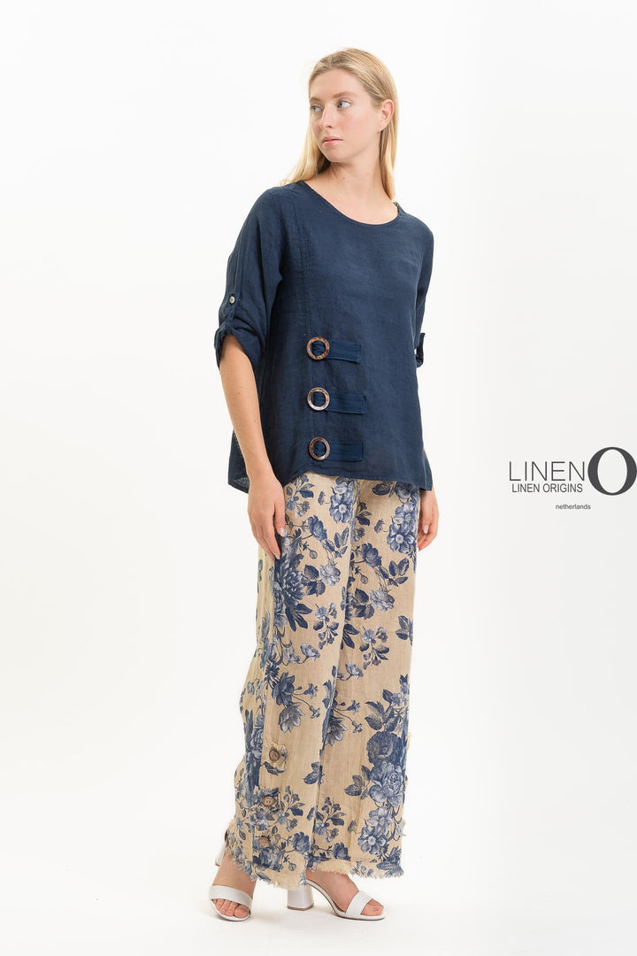 French Linen Blouse Buckle Accent - Breathable Naturals | Glam & Fame Clothing