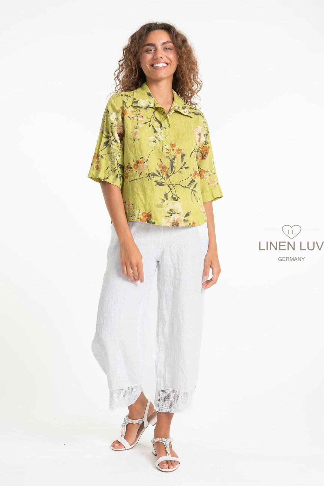 French Linen Leisure Shirt Cropped Print - Breathable Naturals | Glam & Fame Clothing