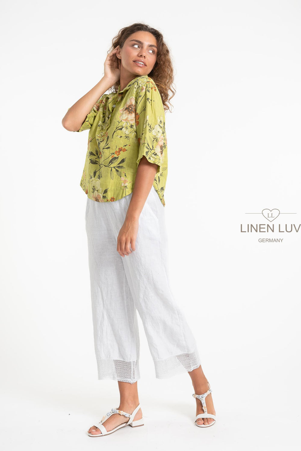 French Linen Leisure Shirt Cropped Print - Breathable Naturals | Glam & Fame Clothing
